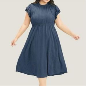 BloomChic Plain Cap Sleeve Ruffles Trim Mock Neck Pocket Dress